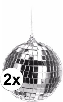 2x Kerst discobal zilver 10 cm - kerstbal