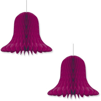 2x Kerst/feest decoratie klokken aubergine 30 cm - Hangdecoratie Paars