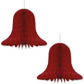 2x Kerst/feest decoratie klokken bordeaux rood 20 cm - Hangdecoratie