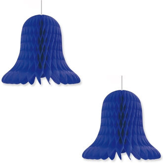 2x Kerst/feest decoratie klokken donkerblauw 20 cm - Hangdecoratie