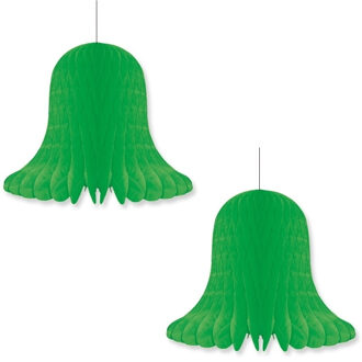 2x Kerst/feest decoratie klokken groen 20 cm - Hangdecoratie