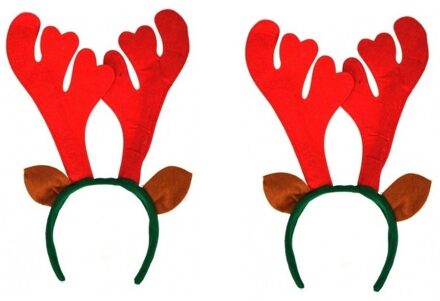2x Kerst haarband rood rendier gewei