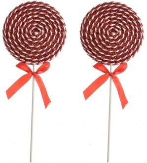 2x Kerst hangdecoratie rood/witte lolly snoepgoed 36 cm - Kersthangers Multikleur