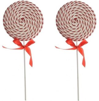 2x Kerst hangdecoratie wit/rode lolly snoepgoed 36 cm - Kersthangers Multikleur