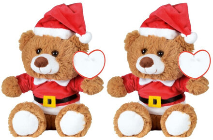 2x Kerst knuffel pluche beertjes bruin zittend 18 x 19 cm - Speelgoed knuffeldieren - Kerstcadeau knuffelberen