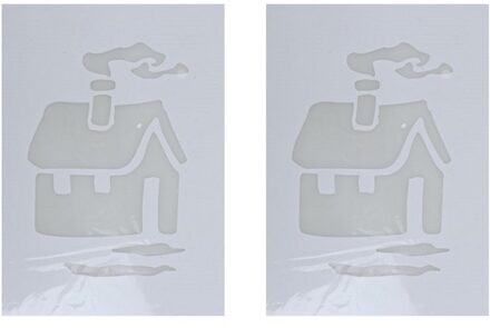 2x Kerst raamsjablonen kerst huis plaatjes 35 cm - Raamdecoratie Kerst - Sneeuwspray sjabloon