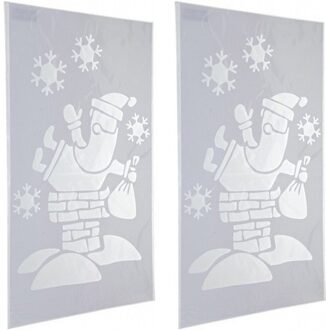2x Kerst raamsjablonen kerstman plaatjes 35 cm - Raamdecoratie Kerst - Sneeuwspray sjabloon
