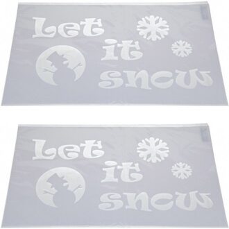 2x Kerst raamsjablonen Let it snow tekst 54 cm - Raamdecoratie Kerst - Sneeuwspray sjabloon