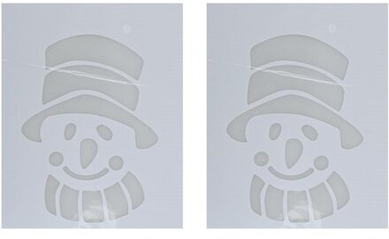 2x Kerst raamsjablonen sneeuwpop gezicht/hoofd plaatjes 35 cm - Raamdecoratie Kerst - Sneeuwspray sjabloon