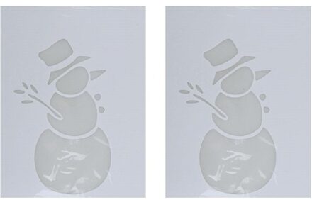 2x Kerst raamsjablonen sneeuwpop plaatjes 35 cm - Raamdecoratie Kerst - Sneeuwspray sjabloon