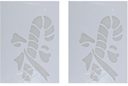 2x Kerst raamsjablonen zuurstok plaatjes 35 cm - Raamdecoratie Kerst - Sneeuwspray sjabloon