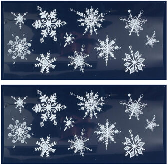 2x Kerst raamversiering raamstickers witte glitter sneeuwvlokken 23 x 49 cm