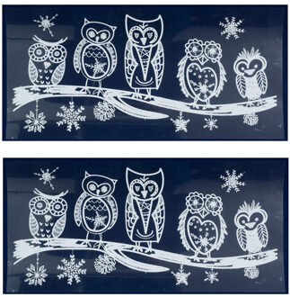 2x Kerst raamversiering raamstickers witte uilen 23 x 49 cm