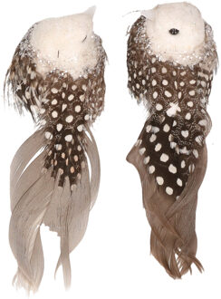 2x Kerstboom decoratie vogeltjes op clip grijs/wit 11 cm Multi