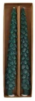 2x Kerstboom kerst kaarsen donkergroen 26 cm