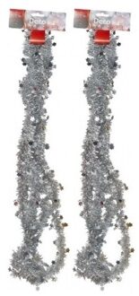 2x Kerstboom versiering slingers zilver