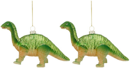 2x Kerstboomversiering kerstornamenten groene dino 16 cm - Kersthangers