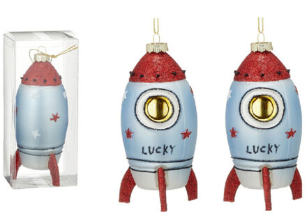 2x Kerstboomversiering kerstornamenten space raket 14 cm - Kersthangers Multikleur