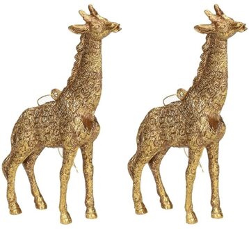 2x Kersthangers figuurtjes giraf goud 8 cm Goudkleurig