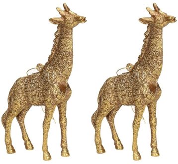 2x Kersthangers figuurtjes giraf goud 8 cm Goudkleurig