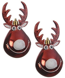 2x Kersthangers figuurtjes rendier Rudolph kerst rood 11 cm