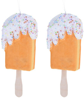 2x Kersthangers/ornamenten oranje kunststof ijsjes 18 cm