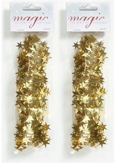 2x Kerstslingers goud 750cm - Guirlandes folie lametta - Gouden kerstboom versieringen