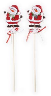 2x Kerststukje onderdelen stekers met sneeuwpoppen 30 cm Multi