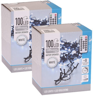2x Kerstverlichting afstandsbediening helder buiten 100 lampjes Wit