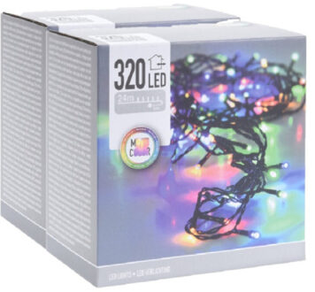 2x kerstverlichting lichtsnoer- gekleurd - 320 leds - 2400 cm - groen snoer