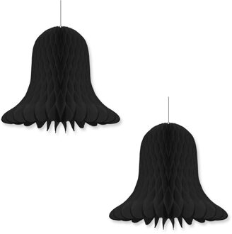 2x Kerstversiering zwarte kerstklokken lampionnen 30 cm