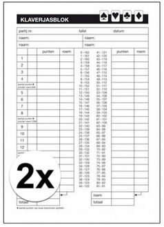 2x Klaverjassen scoreblok A5