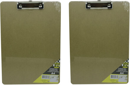 2x Klemborden / clipboards hout A4 met papierklem - 23 x 23 cm - bewaren en organiseren van papier / documenten - kantoorartikelen / houten A4 schrijfborden