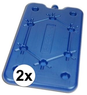 2x Koelelementen groot plat freezeboard 400 gram 14 x 25 x 1 cm - Koelelementen Blauw