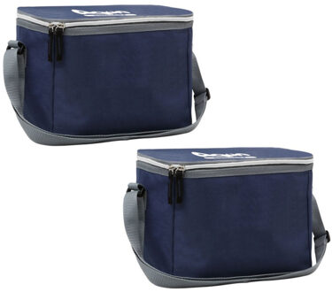 2x Koeltassen voor sixpack/6 blikjes 26 x 16 cm navy 7.5 liter met verstelbare schouderband - Koeltassen voor strand/picknick/vakantie - Dranken koelen