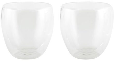 2x Koffie/thee bekers dubbelwandig 200 ml - Koffie- en theeglazen Transparant