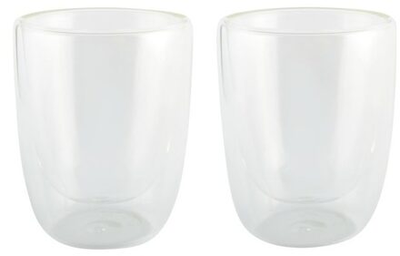 2x Koffie/thee bekers dubbelwandig 300 ml - Koffie- en theeglazen Transparant