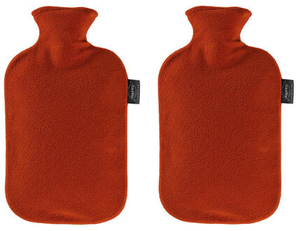 2x Kruiken met fleece hoes rood 2 liter  - warmwaterkruik