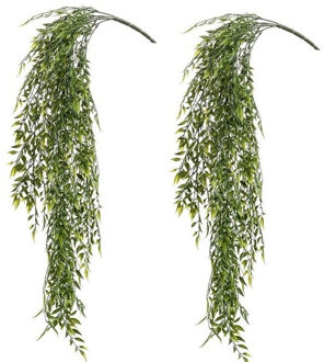 2x Kunstplant groene bamboe hangplant/tak 80 cm UV bestendig - Kunstplanten