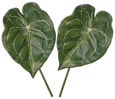 2x Kunstplanten Anthurium bladgroen takken 67 cm - Kunstbloemen