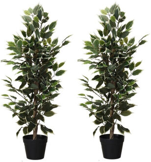 2x Kunstplanten Ficus Groen/wit 95 Cm - Kunstplanten