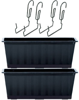 2x Kunststof Agro plantenbakken/bloembakken antraciet grijs 9 liter met ophangbeugels