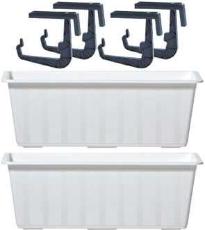 2x Kunststof Agro plantenbakken/bloembakken wit 6,5 liter met ophangbeugels - Plantenbakken