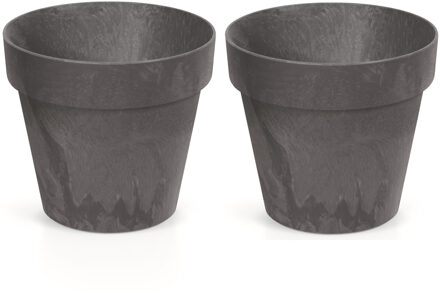 2x Kunststof bloempotten/plantenpotten betonlook 17 cm antraciet