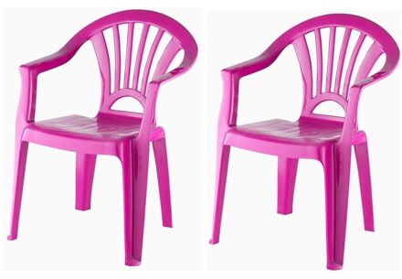 2x Kunststof fuchsia roze kinderstoeltjes 37 x 31 x 51 cm - Kinderstoelen