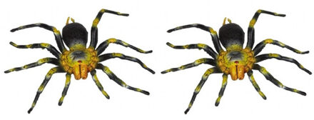 2x Kunststof geel met zwarte tarantula spinnen 16 cm - Spinnen insecten speelfiguren - Speelgoed voor kinderen