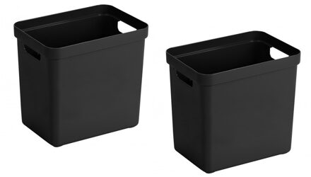 2x Kunststof opbergbakken/opbergmanden zwart 25 liter - Opbergbox