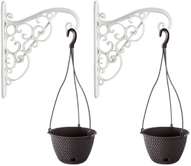 2x Kunststof Splofy hangende bloempotten/plantenpotten antraciet 4,8 liter met sierlijke ophanghaak