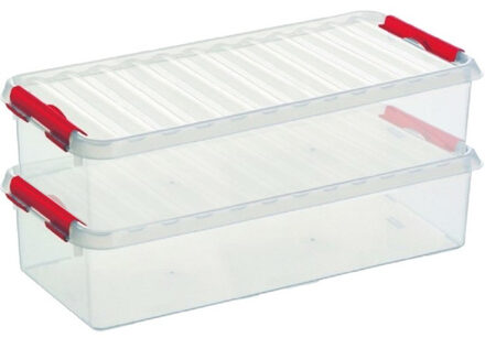 2x Kunststof stapelbare opbergbak 6,5 liter 48,5 x 19 x 10,5 cm - Opbergbox Transparant