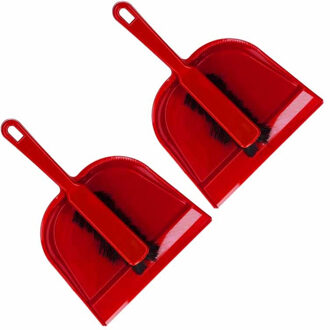 2x Kunststof stoffer en blik rood - voordelige huishoud artikelen